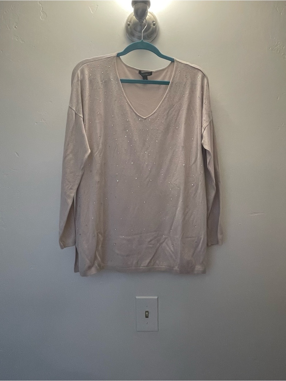 Dress Barn Light Pink V-Neck Sweater with Subtle Sparkle